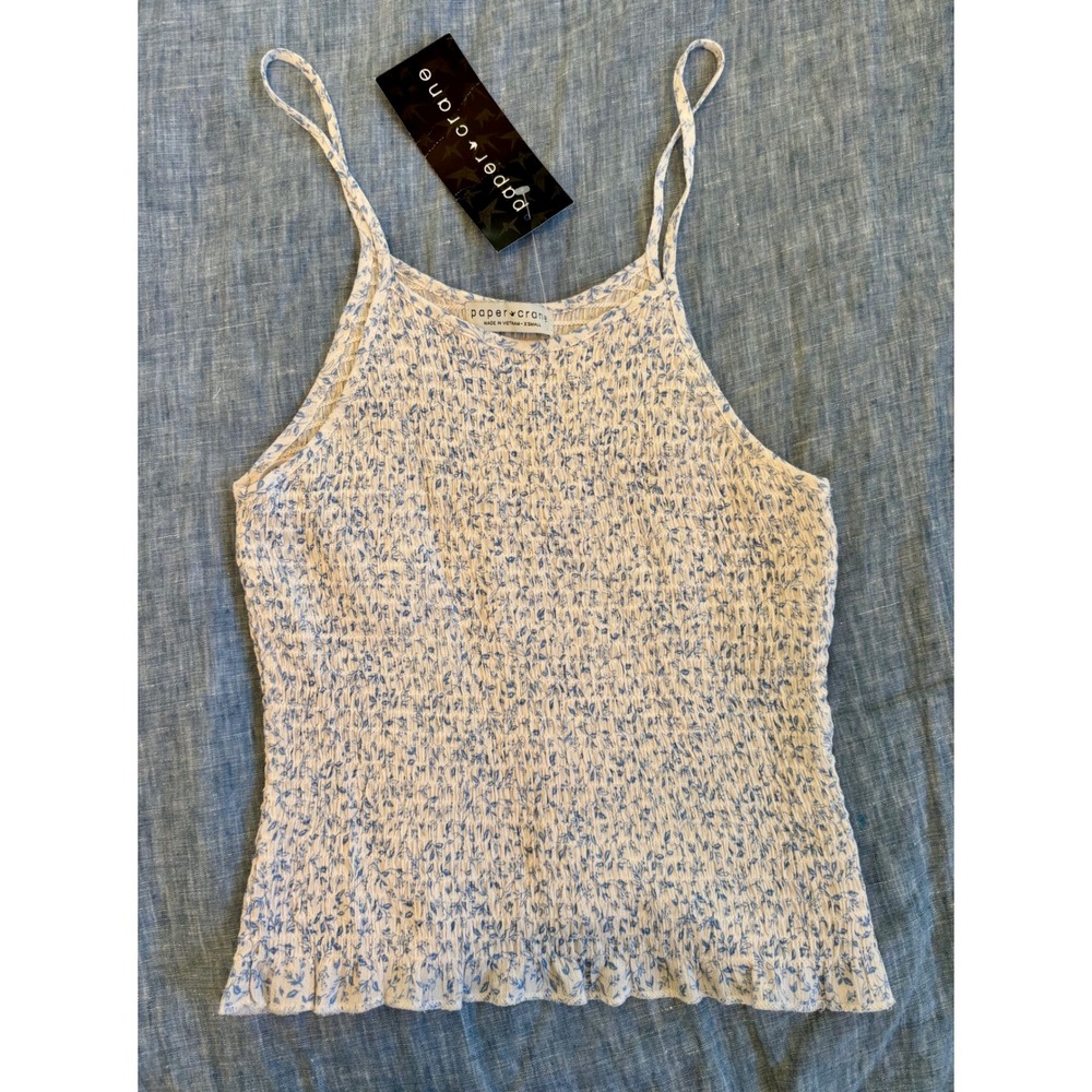 Paper Crane Delicate Blue White Floral Smocked Camisole Top XS NWT Bodycon Tank